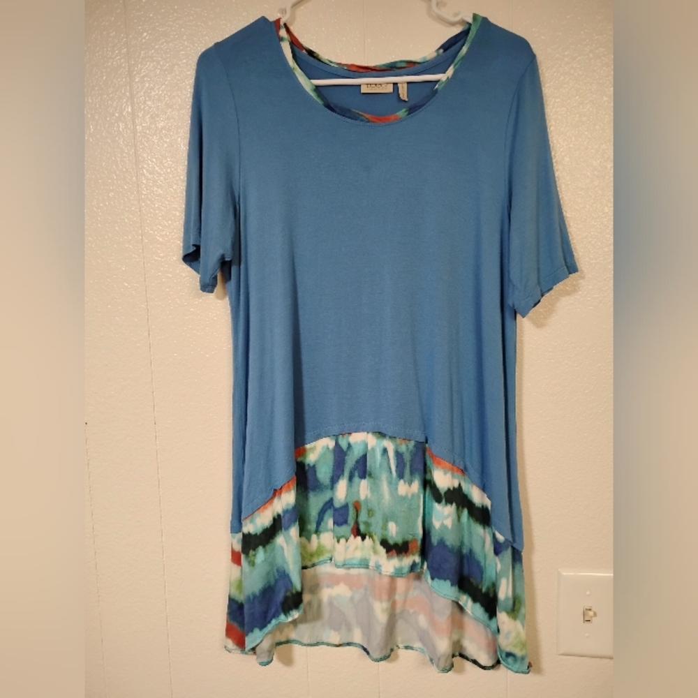 LOGO by Lori Goldstein top tunic Dress tie dye hem scoop neck size MP lagenlook